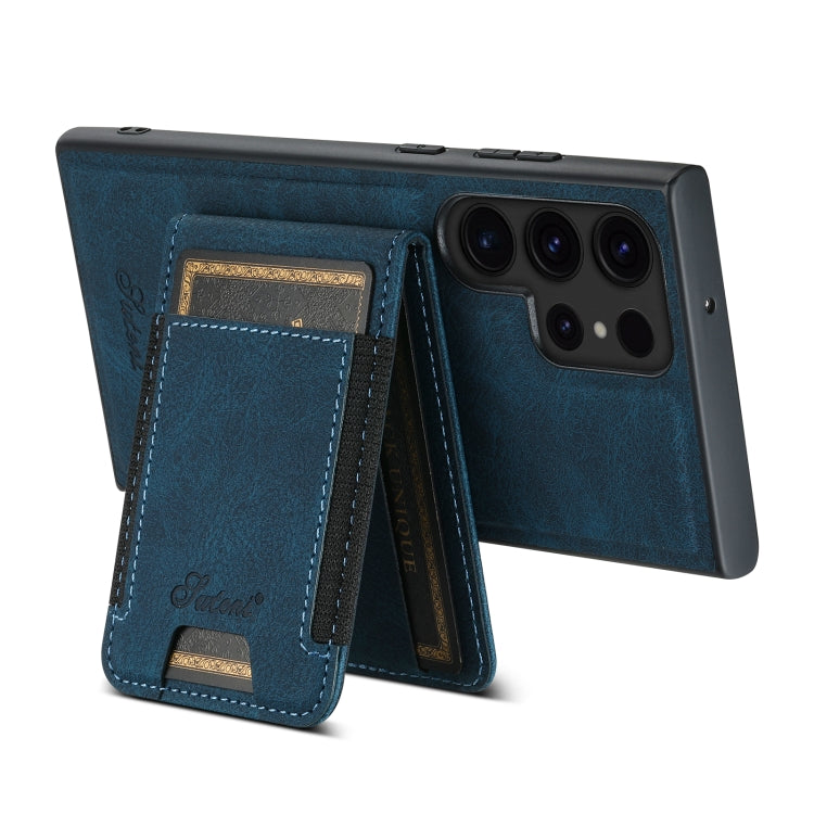 For Samsung Galaxy S22 Ultra 5G Suteni H17 Litchi Texture Leather MagSafe Detachable Wallet Phone Case(Blue) - Galaxy S22 Ultra 5G Cases by Suteni | Online Shopping UK | buy2fix