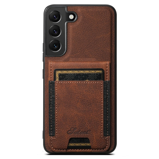 For Samsung Galaxy S22 5G Suteni H17 Litchi Texture Leather MagSafe Detachable Wallet Phone Case(Brown) - Galaxy S22 5G Cases by Suteni | Online Shopping UK | buy2fix