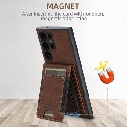 For Samsung Galaxy S22 5G Suteni H17 Litchi Texture Leather MagSafe Detachable Wallet Phone Case(Brown) - Galaxy S22 5G Cases by Suteni | Online Shopping UK | buy2fix