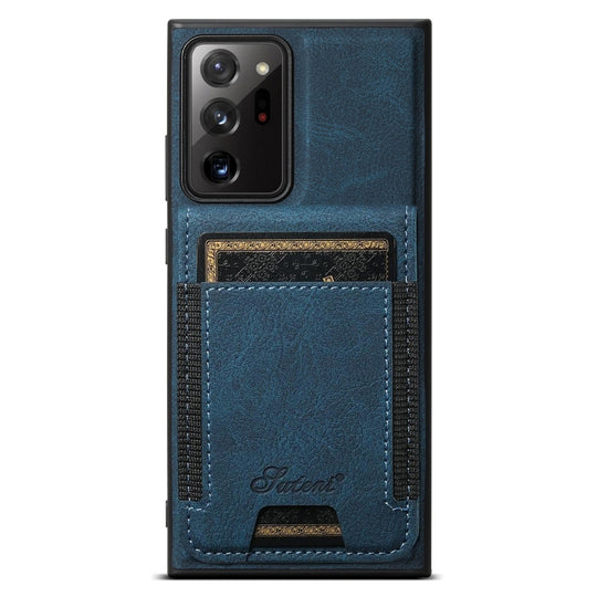 For Samsung Galaxy Note20 Ultra Suteni H17 Litchi Texture Leather MagSafe Detachable Wallet Phone Case(Blue)