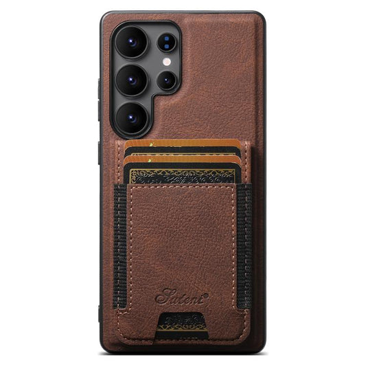For Samsung Galaxy S25 Ultra 5G Suteni H17 Litchi Texture Leather MagSafe Detachable Wallet Phone Case(Brown) - Galaxy S25 Ultra 5G Cases by Suteni | Online Shopping UK | buy2fix