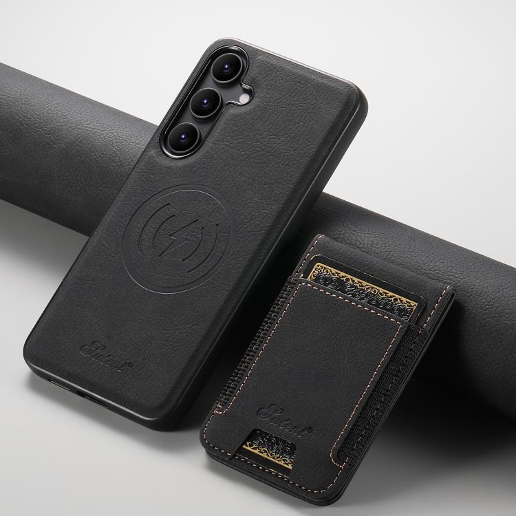For Samsung Galaxy S25+ 5G Suteni H17 Litchi Texture Leather MagSafe Detachable Wallet Phone Case(Black) - Galaxy S25+ 5G Cases by Suteni | Online Shopping UK | buy2fix