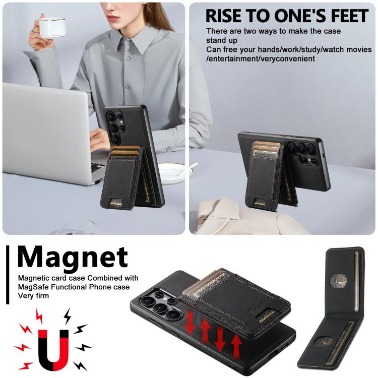 For Samsung Galaxy S25+ 5G Suteni H17 Litchi Texture Leather MagSafe Detachable Wallet Phone Case(Black) - Galaxy S25+ 5G Cases by Suteni | Online Shopping UK | buy2fix
