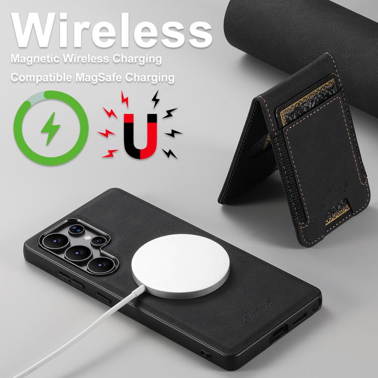 For Samsung Galaxy S25+ 5G Suteni H17 Litchi Texture Leather MagSafe Detachable Wallet Phone Case(Black) - Galaxy S25+ 5G Cases by Suteni | Online Shopping UK | buy2fix