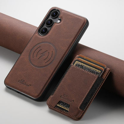 For Samsung Galaxy S25+ 5G Suteni H17 Litchi Texture Leather MagSafe Detachable Wallet Phone Case(Brown) - Galaxy S25+ 5G Cases by Suteni | Online Shopping UK | buy2fix