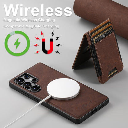 For Samsung Galaxy S25+ 5G Suteni H17 Litchi Texture Leather MagSafe Detachable Wallet Phone Case(Brown) - Galaxy S25+ 5G Cases by Suteni | Online Shopping UK | buy2fix