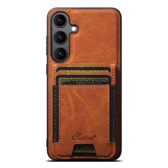 For Samsung Galaxy S25+ 5G Suteni H17 Litchi Texture Leather MagSafe Detachable Wallet Phone Case(Khaki)