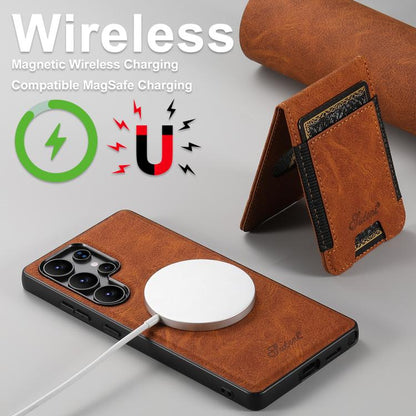 For Samsung Galaxy S25+ 5G Suteni H17 Litchi Texture Leather MagSafe Detachable Wallet Phone Case(Khaki) - Galaxy S25+ 5G Cases by Suteni | Online Shopping UK | buy2fix