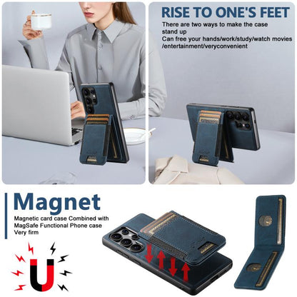 For Samsung Galaxy S25+ 5G Suteni H17 Litchi Texture Leather MagSafe Detachable Wallet Phone Case(Blue) - Galaxy S25+ 5G Cases by Suteni | Online Shopping UK | buy2fix