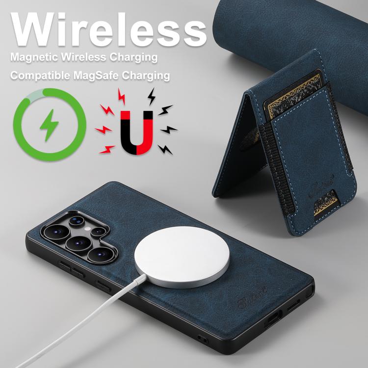 For Samsung Galaxy S25+ 5G Suteni H17 Litchi Texture Leather MagSafe Detachable Wallet Phone Case(Blue) - Galaxy S25+ 5G Cases by Suteni | Online Shopping UK | buy2fix