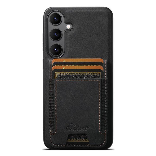 For Samsung Galaxy S25 5G Suteni H17 Litchi Texture Leather MagSafe Detachable Wallet Phone Case(Black)