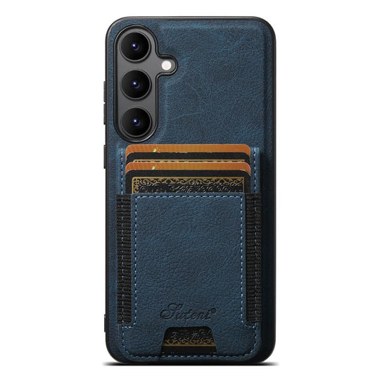 For Samsung Galaxy S25 5G Suteni H17 Litchi Texture Leather MagSafe Detachable Wallet Phone Case(Blue)