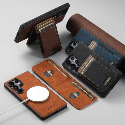 For Samsung Galaxy S22 Ultra 5G Suteni H17 Litchi Texture Leather MagSafe Detachable Wallet Phone Case(Khaki) - Galaxy S22 Ultra 5G Cases by Suteni | Online Shopping UK | buy2fix