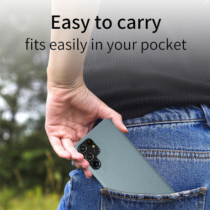 For Samsung Galaxy S22 Ultra 5G Litchi Oil Edge Leather Back Phone Case(Blue) by buy2fix