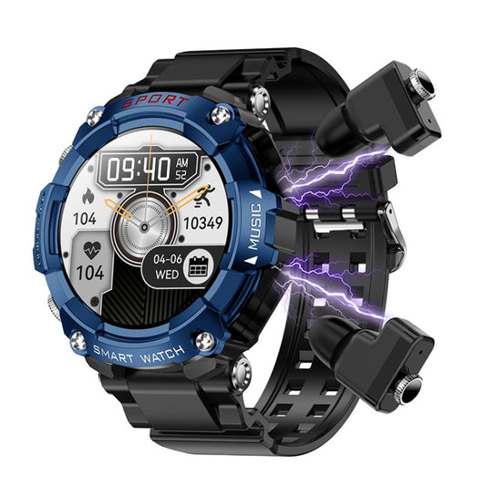 T96 1.52 inch Amoled Screen 2 in 1 Bluetooth Earphone Smart Watch(Blue) by buy2fix