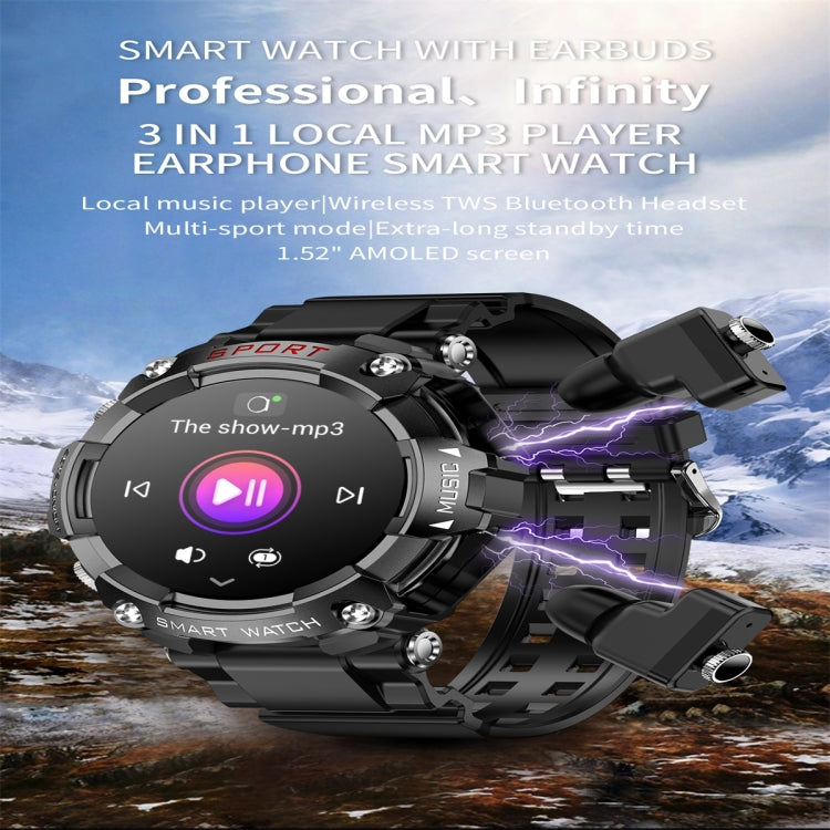 T96 1.52 inch Amoled Screen 2 in 1 Bluetooth Earphone Smart Watch(Silver) by buy2fix