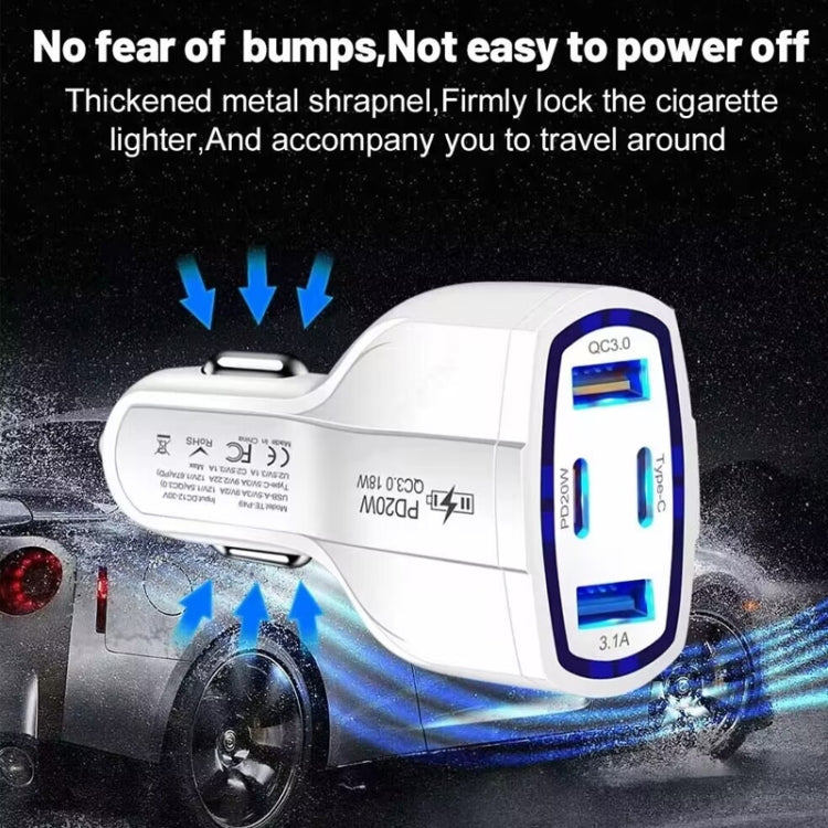 P49 53W PD20W Type-C + USB 4-port Car Charger with USB to Micro USB Data Cable(White) - Car Charger by buy2fix | Online Shopping UK | buy2fix