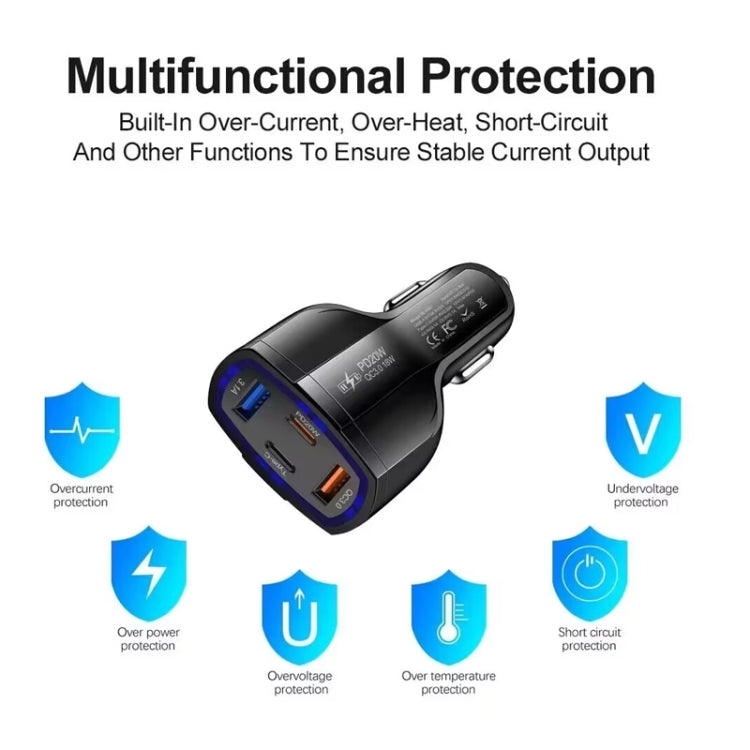 P49 53W PD20W Type-C + USB 4-port Car Charger with USB to Micro USB Data Cable(White) - Car Charger by buy2fix | Online Shopping UK | buy2fix