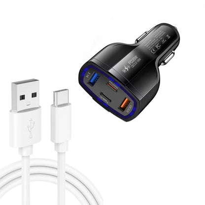 P49 53W PD20W Type-C + USB 4-port Car Charger with USB to Type-C Data Cable(Black) - Car Charger by buy2fix | Online Shopping UK | buy2fix