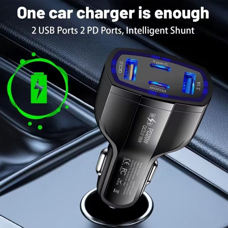 P49 53W PD20W Type-C + USB 4-port Car Charger with USB to Type-C Data Cable(White) - Car Charger by buy2fix | Online Shopping UK | buy2fix