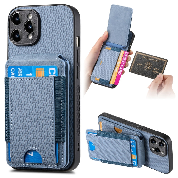 For iPhone 15 Pro Max Carbon Fiber Vertical Flip Wallet Stand Phone Case(Blue) - iPhone 15 Pro Max Cases by buy2fix | Online Shopping UK | buy2fix