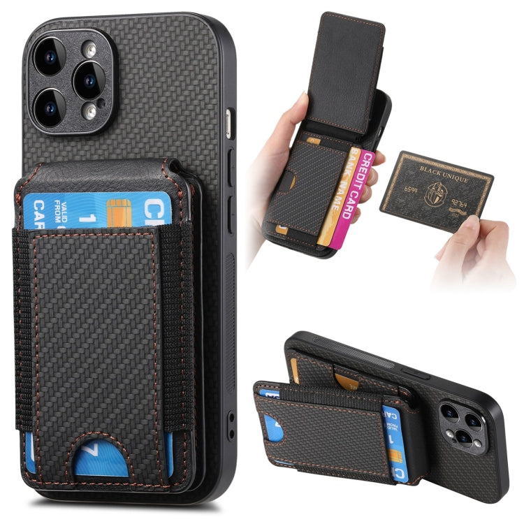 For iPhone 15 Pro Max Carbon Fiber Vertical Flip Wallet Stand Phone Case(Black) - iPhone 15 Pro Max Cases by buy2fix | Online Shopping UK | buy2fix