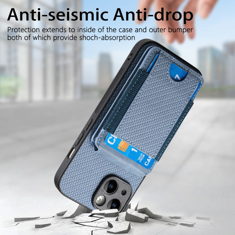 For iPhone 15 Pro Carbon Fiber Vertical Flip Wallet Stand Phone Case(Blue) - iPhone 15 Pro Cases by buy2fix | Online Shopping UK | buy2fix