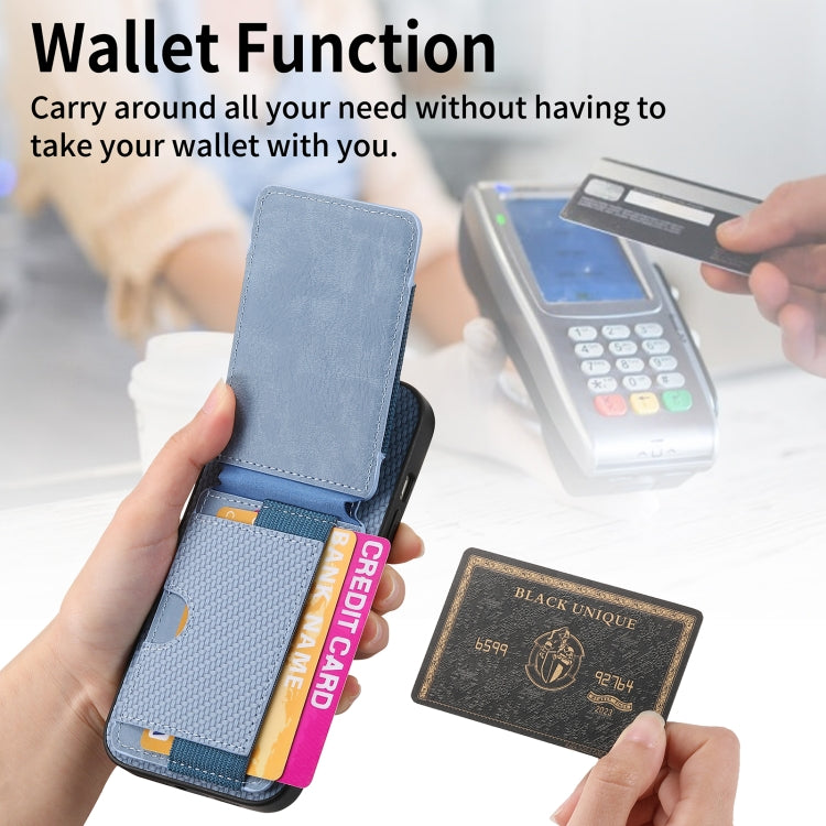 For iPhone 15 Pro Carbon Fiber Vertical Flip Wallet Stand Phone Case(Blue) - iPhone 15 Pro Cases by buy2fix | Online Shopping UK | buy2fix