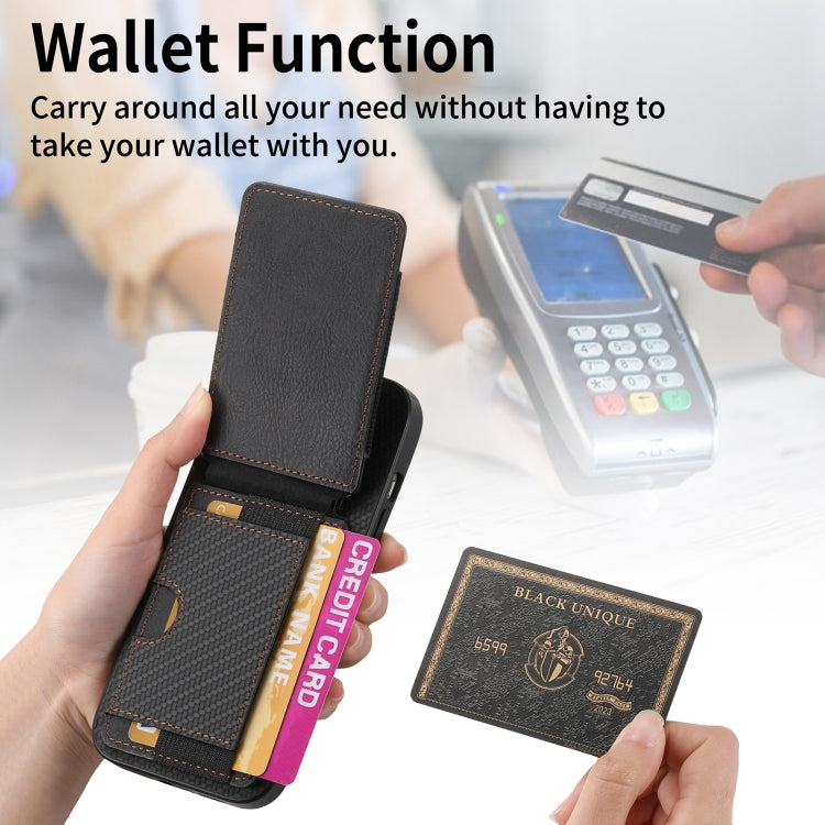For iPhone 15 Pro Carbon Fiber Vertical Flip Wallet Stand Phone Case(Black) - iPhone 15 Pro Cases by buy2fix | Online Shopping UK | buy2fix