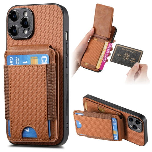 For iPhone 15 Pro Carbon Fiber Vertical Flip Wallet Stand Phone Case(Brown) - iPhone 15 Pro Cases by buy2fix | Online Shopping UK | buy2fix