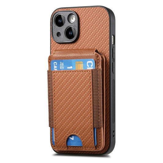 For iPhone 15 Pro Carbon Fiber Vertical Flip Wallet Stand Phone Case(Brown) - iPhone 15 Pro Cases by buy2fix | Online Shopping UK | buy2fix