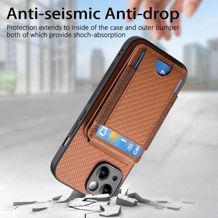 For iPhone 15 Pro Carbon Fiber Vertical Flip Wallet Stand Phone Case(Brown) - iPhone 15 Pro Cases by buy2fix | Online Shopping UK | buy2fix