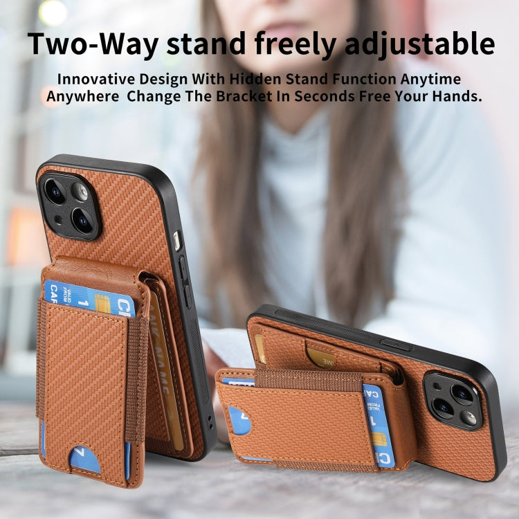 For iPhone 15 Pro Carbon Fiber Vertical Flip Wallet Stand Phone Case(Brown) - iPhone 15 Pro Cases by buy2fix | Online Shopping UK | buy2fix