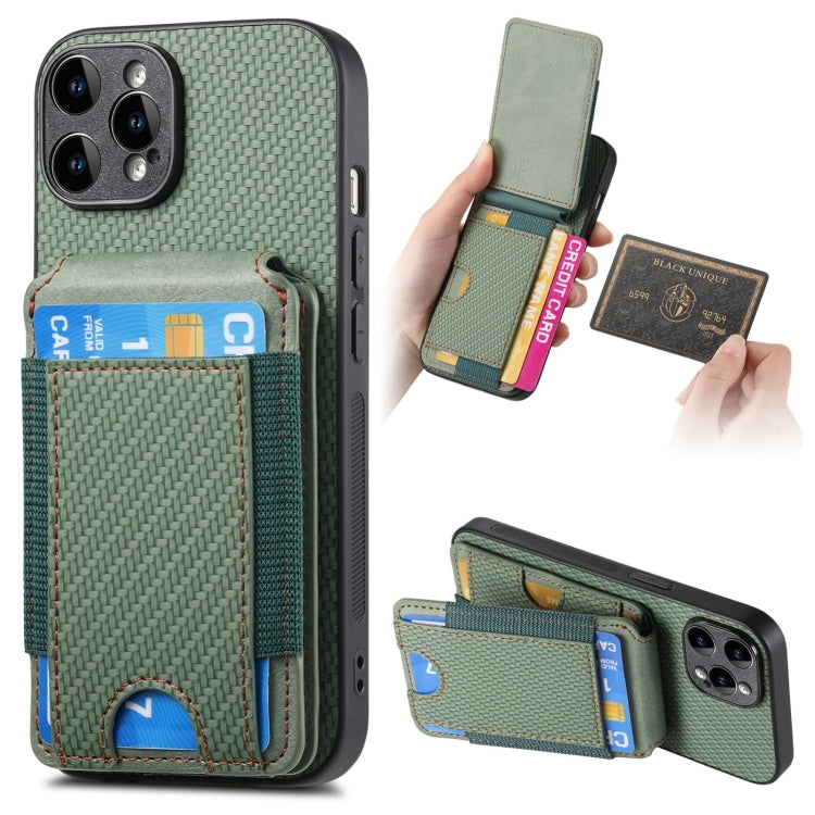 For iPhone 15 Pro Carbon Fiber Vertical Flip Wallet Stand Phone Case(Green) - iPhone 15 Pro Cases by buy2fix | Online Shopping UK | buy2fix