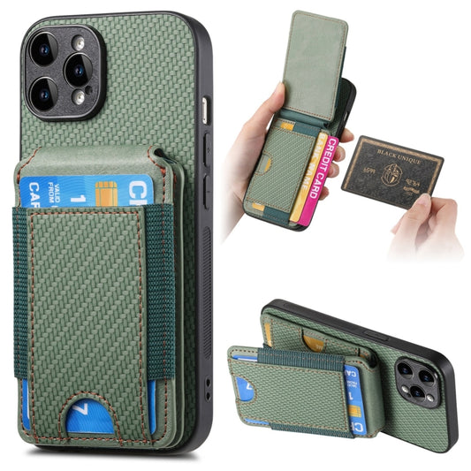 For iPhone 15 Pro Carbon Fiber Vertical Flip Wallet Stand Phone Case(Green) - iPhone 15 Pro Cases by buy2fix | Online Shopping UK | buy2fix