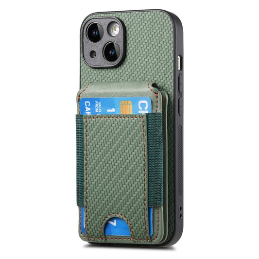 For iPhone 15 Pro Carbon Fiber Vertical Flip Wallet Stand Phone Case(Green) - iPhone 15 Pro Cases by buy2fix | Online Shopping UK | buy2fix