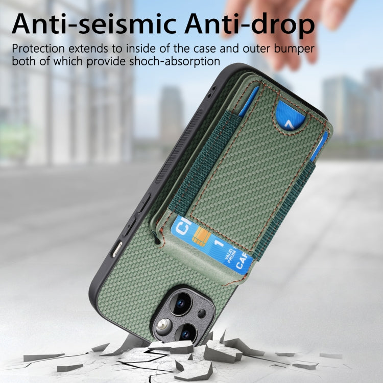 For iPhone 15 Pro Carbon Fiber Vertical Flip Wallet Stand Phone Case(Green) - iPhone 15 Pro Cases by buy2fix | Online Shopping UK | buy2fix