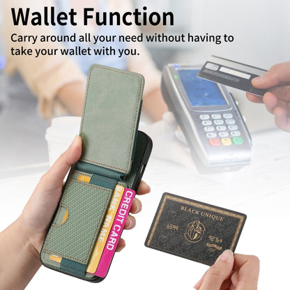 For iPhone 15 Pro Carbon Fiber Vertical Flip Wallet Stand Phone Case(Green) - iPhone 15 Pro Cases by buy2fix | Online Shopping UK | buy2fix