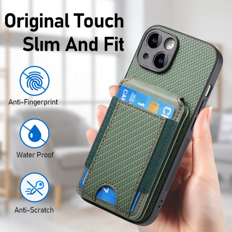 For iPhone 15 Pro Carbon Fiber Vertical Flip Wallet Stand Phone Case(Green) - iPhone 15 Pro Cases by buy2fix | Online Shopping UK | buy2fix