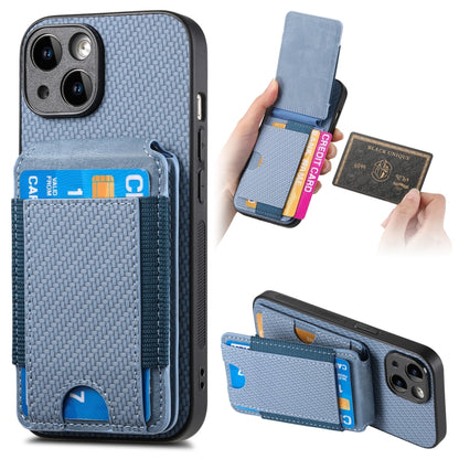 For iPhone 15 Carbon Fiber Vertical Flip Wallet Stand Phone Case(Blue) - iPhone 15 Cases by buy2fix | Online Shopping UK | buy2fix