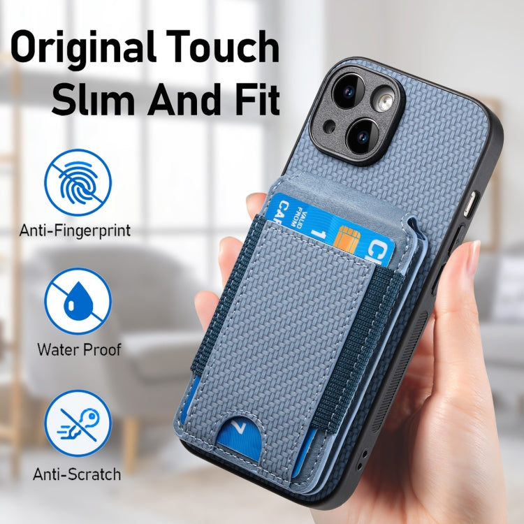 For iPhone 14 Carbon Fiber Vertical Flip Wallet Stand Phone Case(Blue) - iPhone 14 Cases by buy2fix | Online Shopping UK | buy2fix