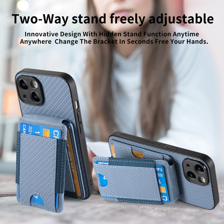 For iPhone 14 Carbon Fiber Vertical Flip Wallet Stand Phone Case(Blue) - iPhone 14 Cases by buy2fix | Online Shopping UK | buy2fix