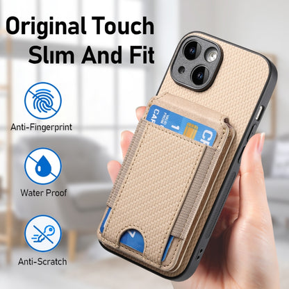 For iPhone 14 Carbon Fiber Vertical Flip Wallet Stand Phone Case(Khaki) - iPhone 14 Cases by buy2fix | Online Shopping UK | buy2fix