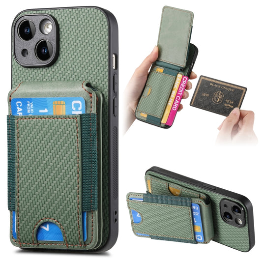 For iPhone 13 Carbon Fiber Vertical Flip Wallet Stand Phone Case(Green) - iPhone 13 Cases by buy2fix | Online Shopping UK | buy2fix