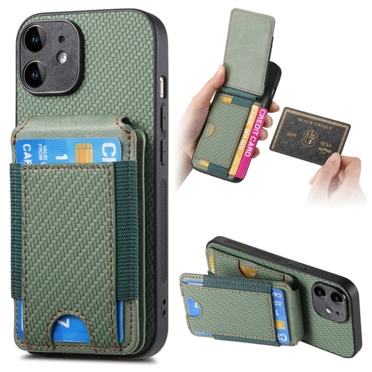 For iPhone 11 Carbon Fiber Vertical Flip Wallet Stand Phone Case(Green) - iPhone 11 Cases by buy2fix | Online Shopping UK | buy2fix
