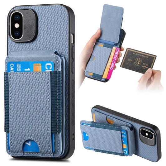For iPhone XS Max Carbon Fiber Vertical Flip Wallet Stand Phone Case(Blue) - More iPhone Cases by buy2fix | Online Shopping UK | buy2fix