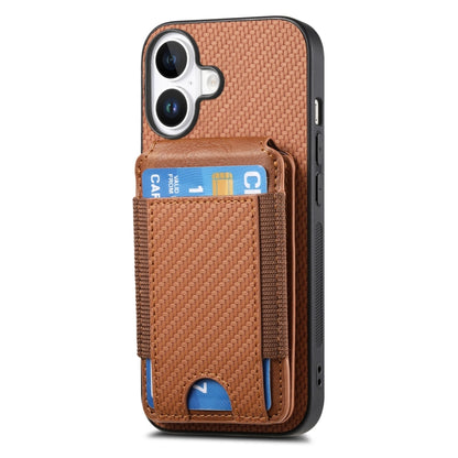 For iPhone 16 Plus Carbon Fiber Vertical Flip Wallet Stand Phone Case(Brown) - iPhone 16 Plus Cases by buy2fix | Online Shopping UK | buy2fix