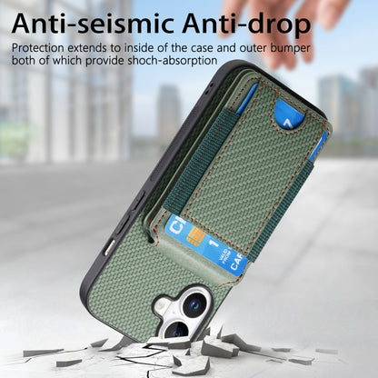 For iPhone 16 Plus Carbon Fiber Vertical Flip Wallet Stand Phone Case(Green) - iPhone 16 Plus Cases by buy2fix | Online Shopping UK | buy2fix