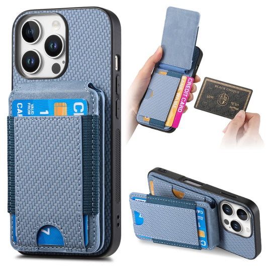 For iPhone 16 Pro Max Carbon Fiber Vertical Flip Wallet Stand Phone Case(Blue) by buy2fix