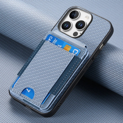 For iPhone 16 Pro Max Carbon Fiber Vertical Flip Wallet Stand Phone Case(Blue) by buy2fix